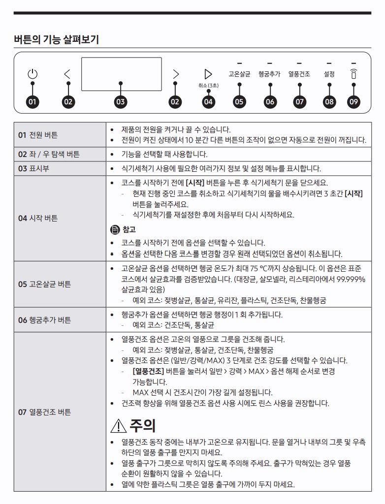 식기세척기 코스